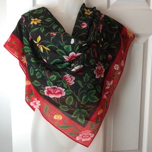 Kenya VTG Large Wool Square Floral Scarf Shawl EC